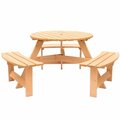 Kd Muebles De Dormitorio Wooden Outdoor Round Picnic Table with Bench for Patio, 6-Person with Umbrella Hole, Stained KD2641905